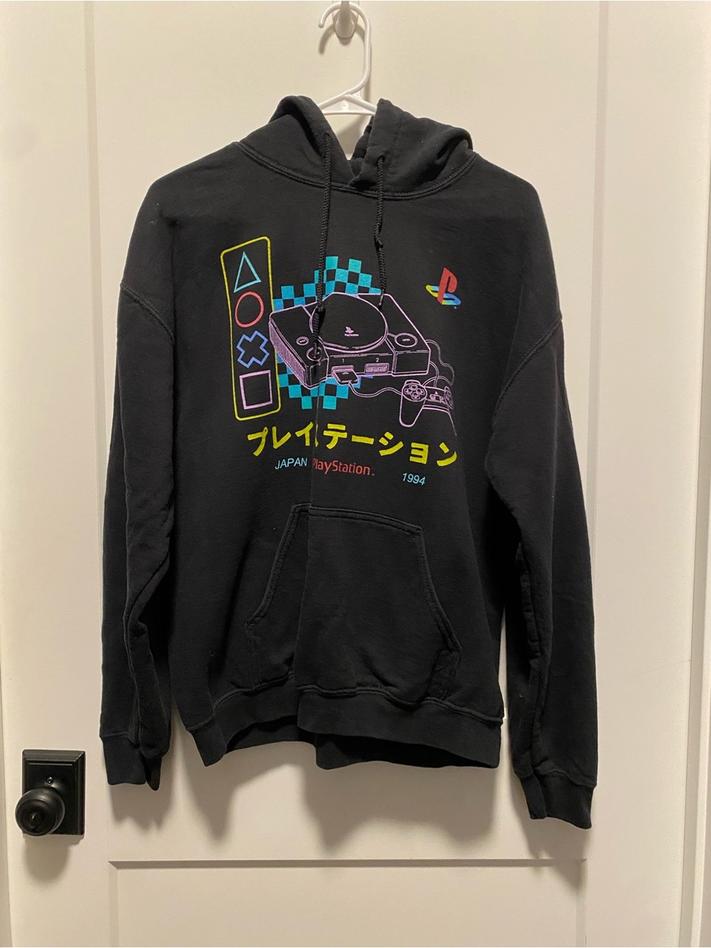 Sony PlayStation Men’s Medium Black Hooded Sweatshirt with White Logo Print